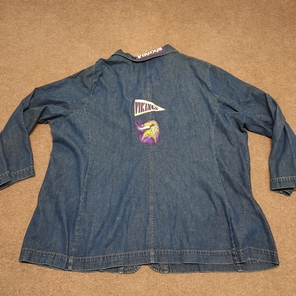 Vintage Homemade MN Vikings Patchwork Cervelle Chambray Blazer Size 3X Blue - Picture 2 of 5